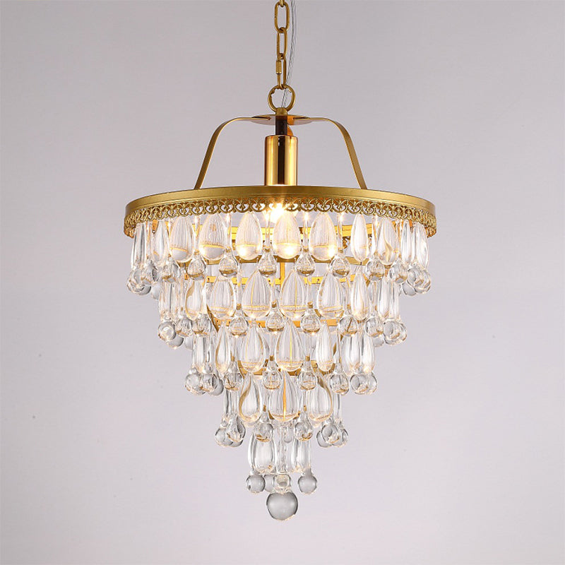 Contemporary Led Pendant With Crystal Teardrop & Gold Trim - Dining Table Lighting