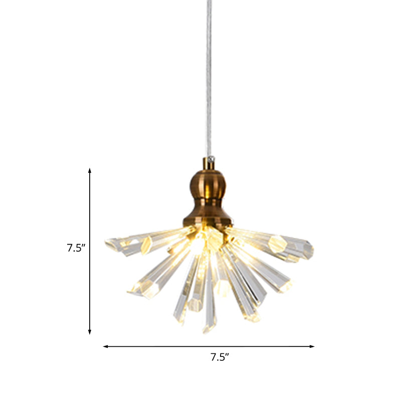 Gold Crystal Rod Pendant Light Fixture With Daisy Flower Art & Mini Hanging Lamp