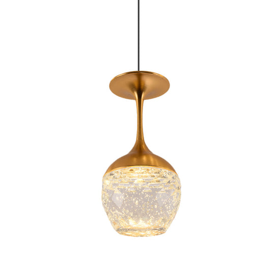 Gold Led Suspension Light: Bottle/Wine Cup Water Crystal Ceiling Pendant For Dining Table Décor