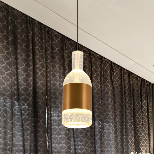 Gold Led Suspension Light: Bottle/Wine Cup Water Crystal Ceiling Pendant For Dining Table Décor