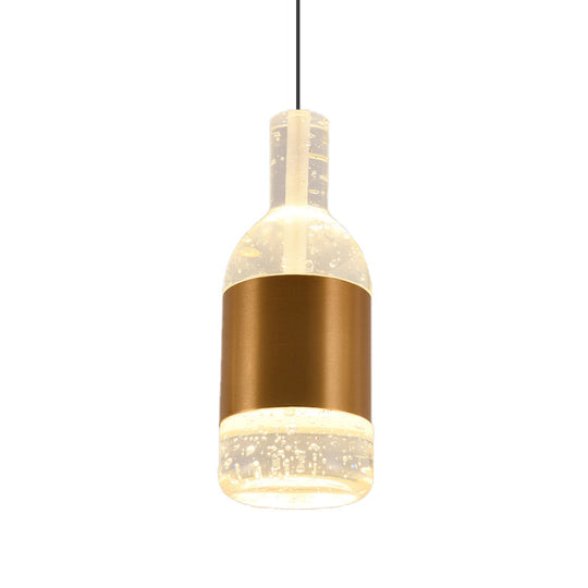 Gold Led Suspension Light: Bottle/Wine Cup Water Crystal Ceiling Pendant For Dining Table Décor