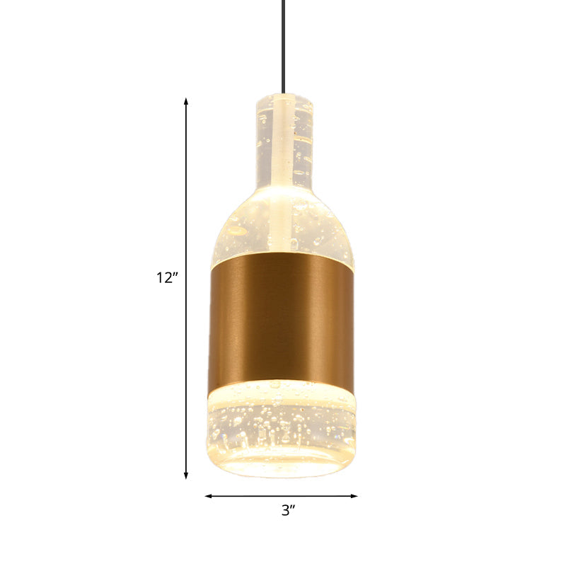 Gold Led Suspension Light: Bottle/Wine Cup Water Crystal Ceiling Pendant For Dining Table Décor