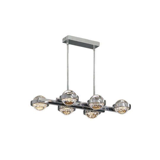 Modern 6-Head Led Island Lamp With Chrome/Gold Finish & Seedy Crystal Ball - Perfect Over Dining