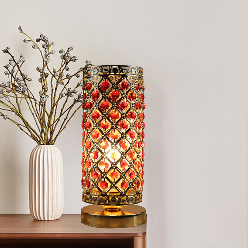 Modernist Red Crystal Lattice Night Lamp - Gold Table Light