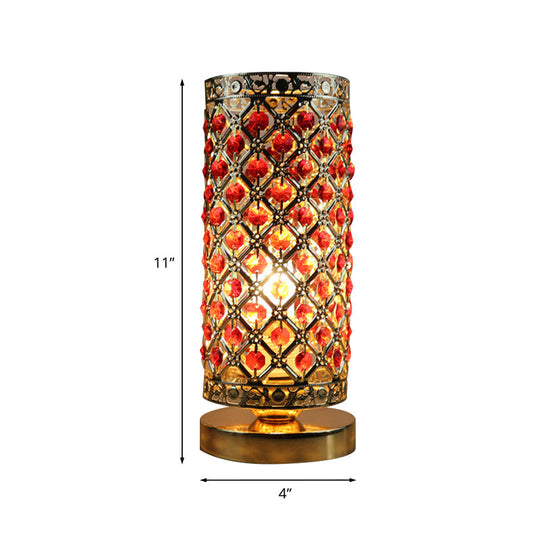 Modernist Red Crystal Lattice Night Lamp - Gold Table Light