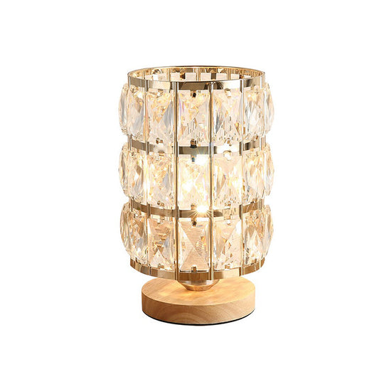 Gold Cup Shape Nightstand Lamp With Crystal Encrusted Base - Modern Style