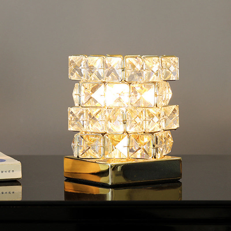 Crystal Rubik Cube Mini Table Lamp: Stylish Bedroom Nightstand Light In Silver/Gold Gold