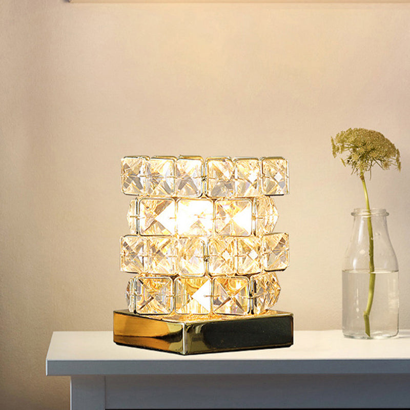 Crystal Rubik Cube Mini Table Lamp: Stylish Bedroom Nightstand Light In Silver/Gold