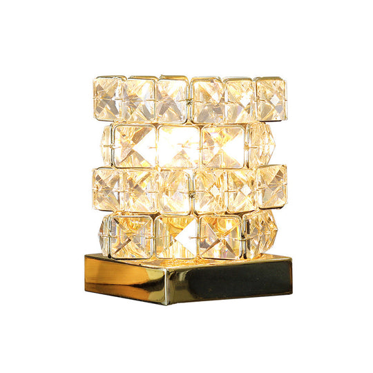 Crystal Rubik Cube Mini Table Lamp: Stylish Bedroom Nightstand Light In Silver/Gold