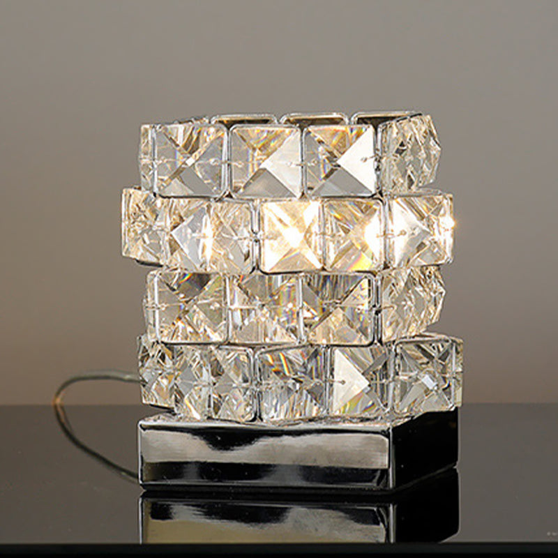 Crystal Rubik Cube Mini Table Lamp: Stylish Bedroom Nightstand Light In Silver/Gold Silver