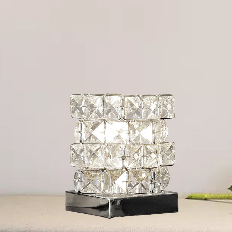 Crystal Rubik Cube Mini Table Lamp: Stylish Bedroom Nightstand Light In Silver/Gold