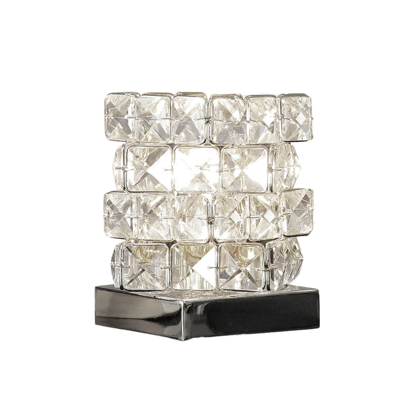 Crystal Rubik Cube Mini Table Lamp: Stylish Bedroom Nightstand Light In Silver/Gold