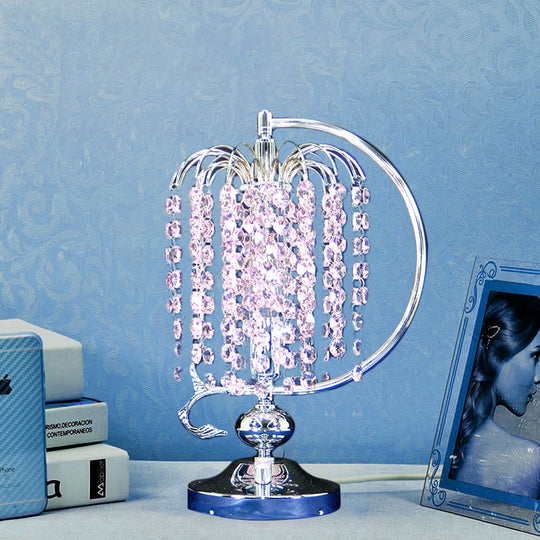 Vintage Crystal Table Lamp: 1-Head Drooping Tassel Night Light In Retro Pink/Yellow/Blue Polished