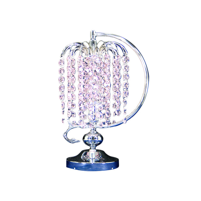 Vintage Crystal Table Lamp: 1-Head Drooping Tassel Night Light In Retro Pink/Yellow/Blue Polished