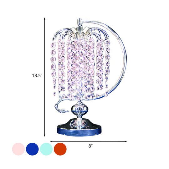 Vintage Crystal Table Lamp: 1-Head Drooping Tassel Night Light In Retro Pink/Yellow/Blue Polished