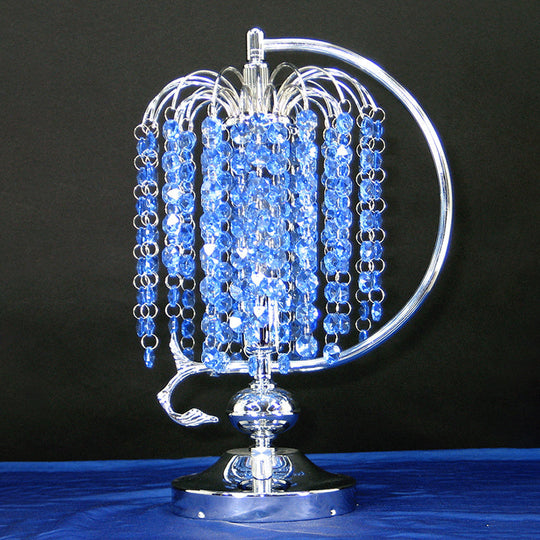 Vintage Crystal Table Lamp: 1-Head Drooping Tassel Night Light In Retro Pink/Yellow/Blue Polished