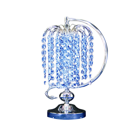 Vintage Crystal Table Lamp: 1-Head Drooping Tassel Night Light In Retro Pink/Yellow/Blue Polished