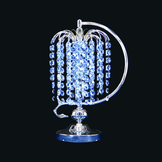 Vintage Crystal Table Lamp: 1-Head Drooping Tassel Night Light In Retro Pink/Yellow/Blue Polished