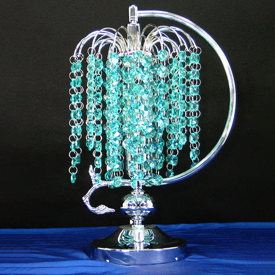 Vintage Crystal Table Lamp: 1-Head Drooping Tassel Night Light In Retro Pink/Yellow/Blue Polished