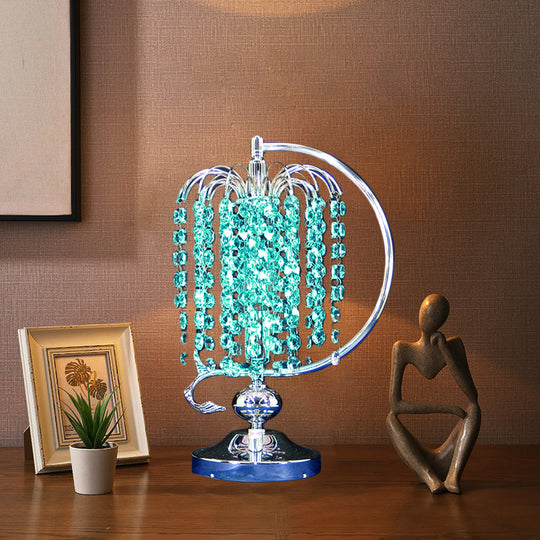 Vintage Crystal Table Lamp: 1-Head Drooping Tassel Night Light In Retro Pink/Yellow/Blue Polished