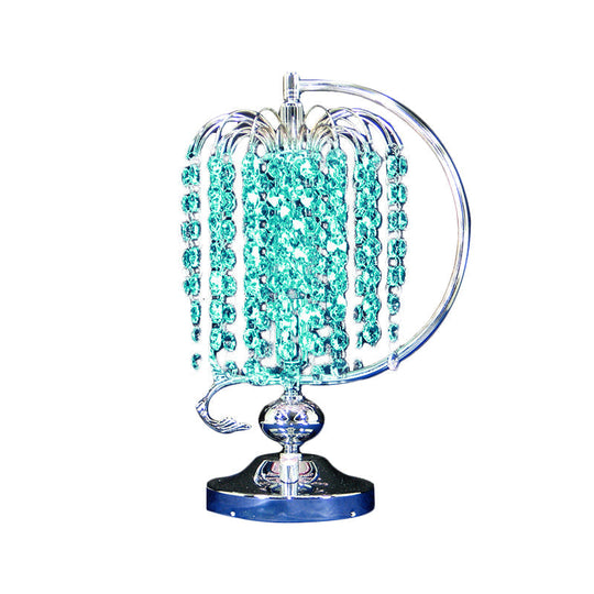 Vintage Crystal Table Lamp: 1-Head Drooping Tassel Night Light In Retro Pink/Yellow/Blue Polished