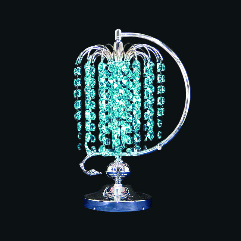 Vintage Crystal Table Lamp: 1-Head Drooping Tassel Night Light In Retro Pink/Yellow/Blue Polished