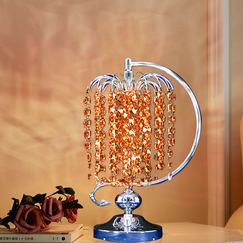 Vintage Crystal Table Lamp: 1-Head Drooping Tassel Night Light In Retro Pink/Yellow/Blue Polished