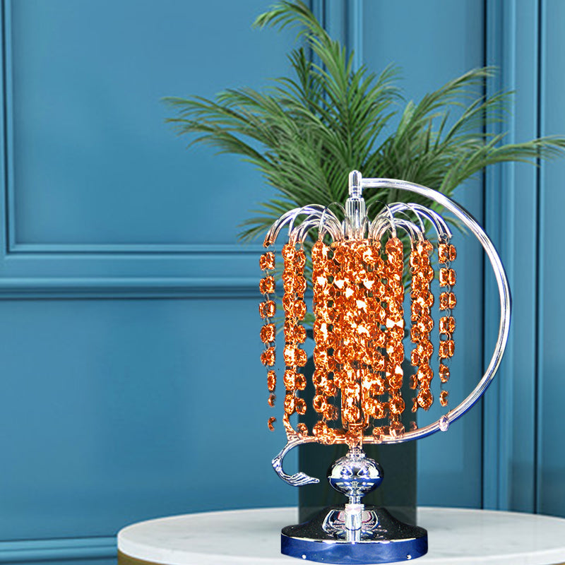 Vintage Crystal Table Lamp: 1-Head Drooping Tassel Night Light In Retro Pink/Yellow/Blue Polished