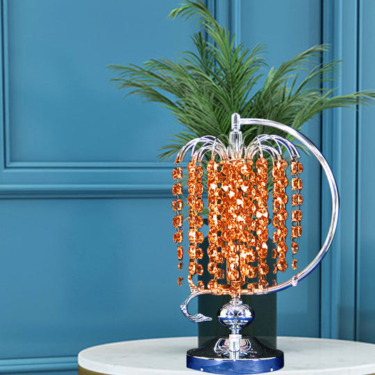 Vintage Crystal Table Lamp: 1-Head Drooping Tassel Night Light In Retro Pink/Yellow/Blue Polished