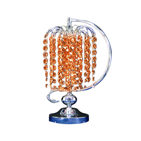 Vintage Crystal Table Lamp: 1-Head Drooping Tassel Night Light In Retro Pink/Yellow/Blue Polished