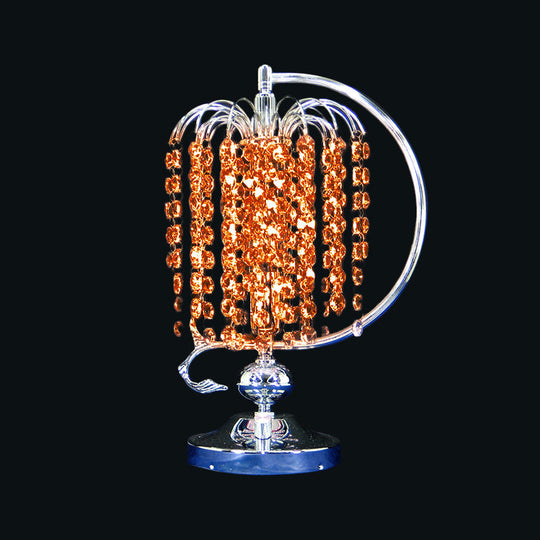 Vintage Crystal Table Lamp: 1-Head Drooping Tassel Night Light In Retro Pink/Yellow/Blue Polished