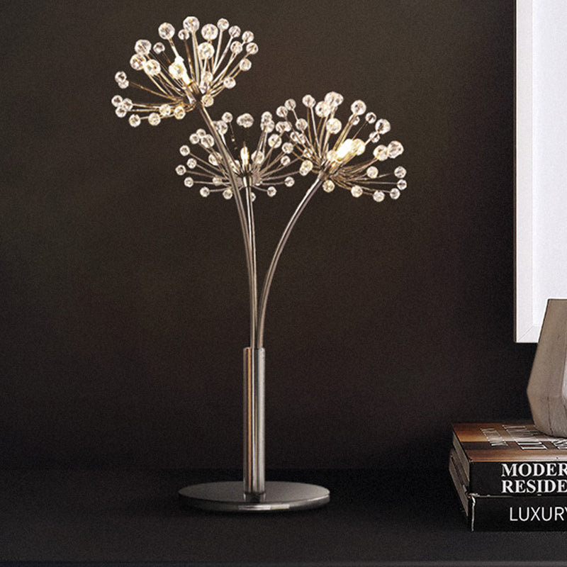 Contemporary Crystal Dandelion Table Lamp - Silver 1-Light Bedside Nightstand Light