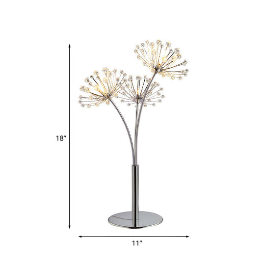 Contemporary Crystal Dandelion Table Lamp - Silver 1-Light Bedside Nightstand Light