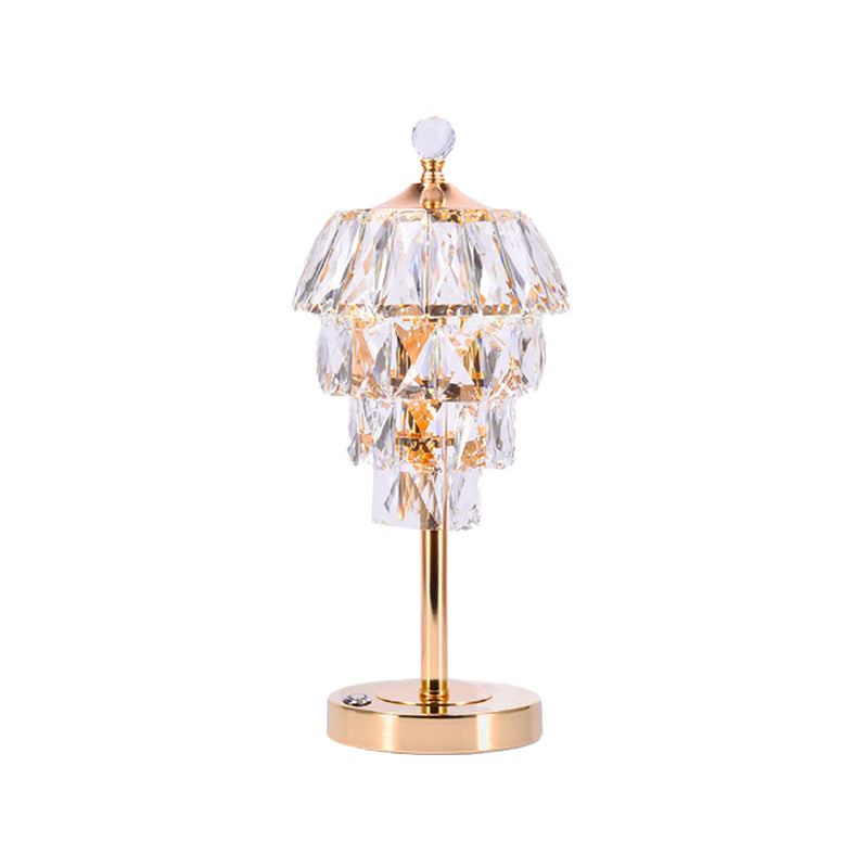 Modern Crystal Rose Gold Table Lamp: 4-Tier Tapered Design Nightstand Light