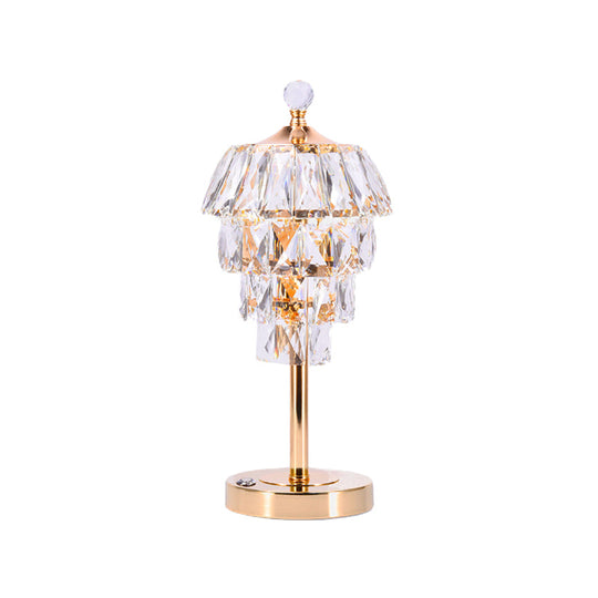 Modern Crystal Rose Gold Table Lamp: 4-Tier Tapered Design Nightstand Light