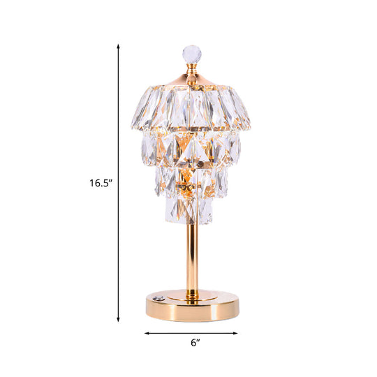 Modern Crystal Rose Gold Table Lamp: 4-Tier Tapered Design Nightstand Light