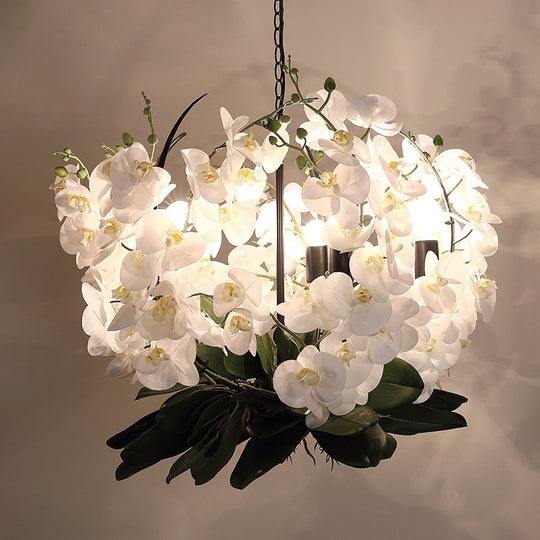 Viola - White Magnolia Metal Pendant Chandelier Factory 5 Lights Dining Room Hanging Light  in White