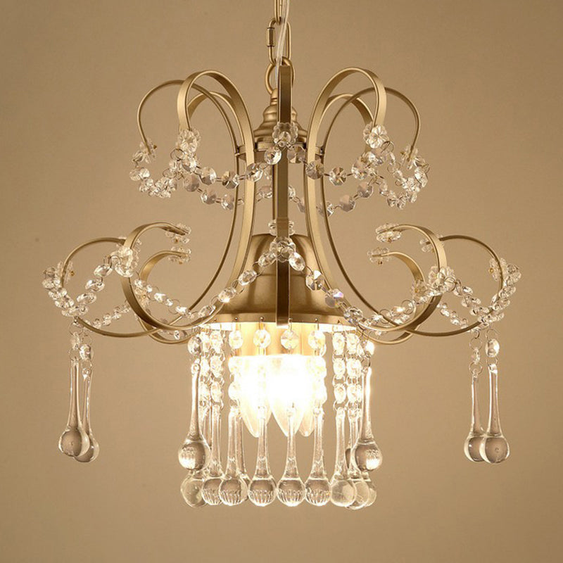 Contemporary Gold Metal Chandelier with Crystal Accent - 3 Lights, Ceiling Pendulum Lamp