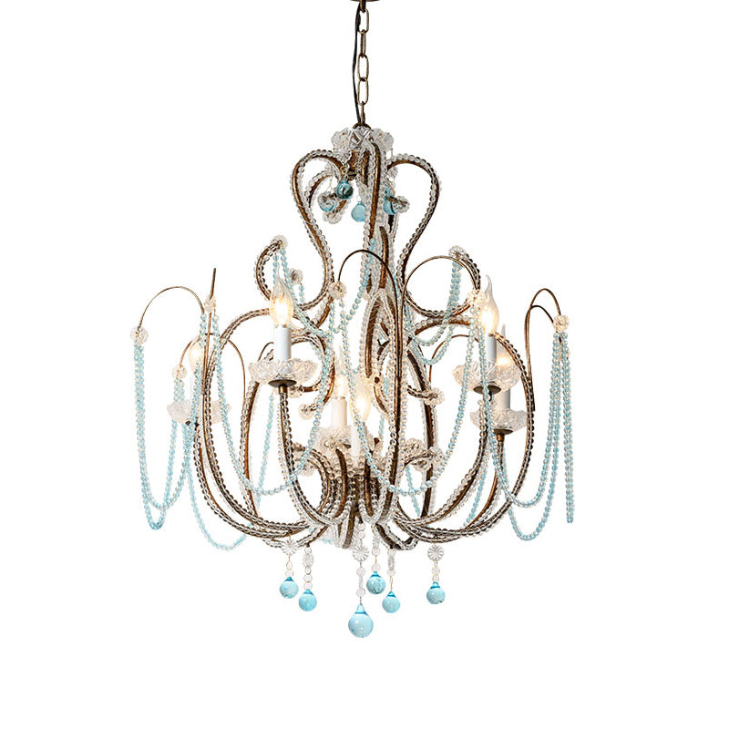 Modern Crystal Beads Hanging Chandelier - 6 Bulbs Suspension Light For Living Room In Rust