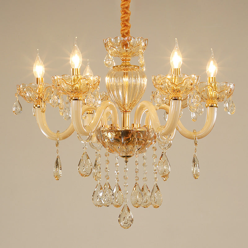 Contemporary Gold Crystal Glass Candelabra Chandelier With 6 Lights