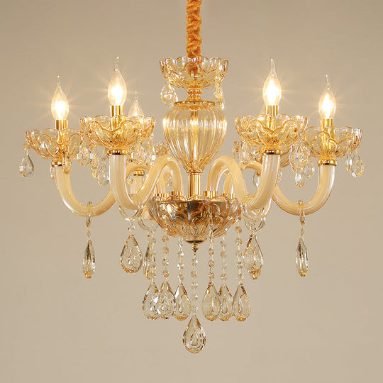 Contemporary Gold Crystal Glass Candelabra Chandelier With 6 Lights