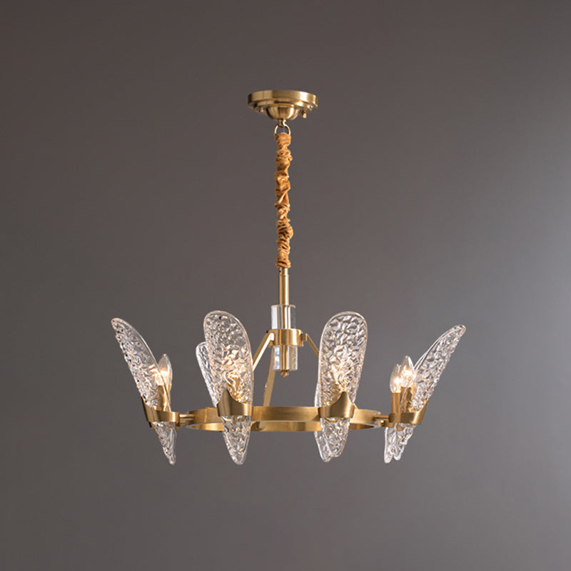 Minimal Arc Panel Chandelier Pendant Lamp With Clear Crystal Glass Brass Frame - 8/10-Bulb