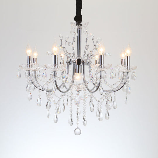 Minimalist Crystal Swag Chandelier: 9-Bulb Pendant Lamp In Chrome - Ideal For Living Room Lighting