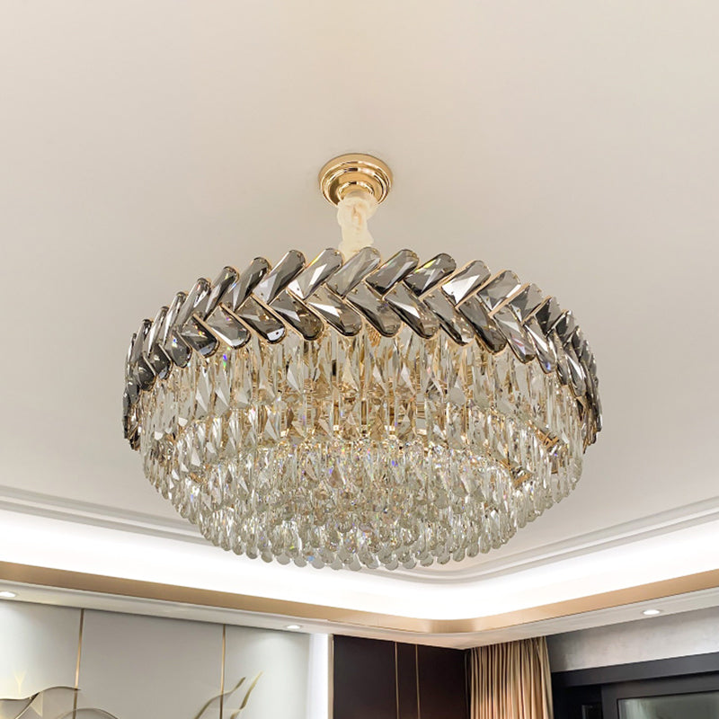 Modern Gold Crystal Pendant Chandelier - 3 Tiers 5-Light Living Room Hanging Lamp Kit