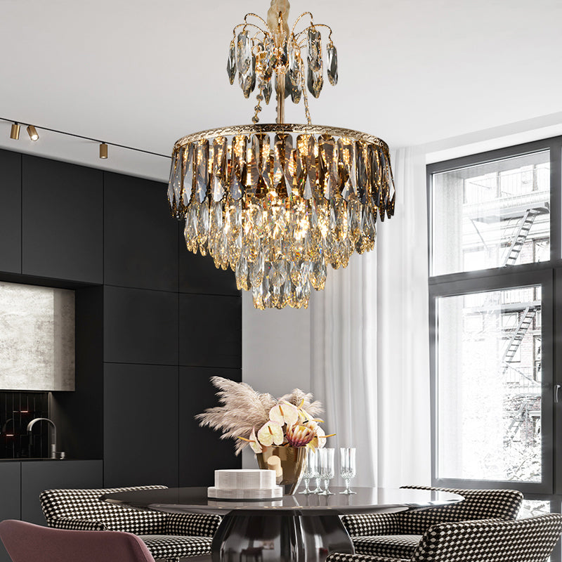 Modern Gold Led Chandelier 8-Head Crystal Block Ceiling Pendant Light