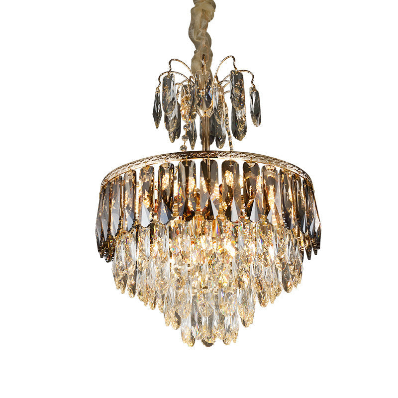 Modern Gold Led Chandelier 8-Head Crystal Block Ceiling Pendant Light