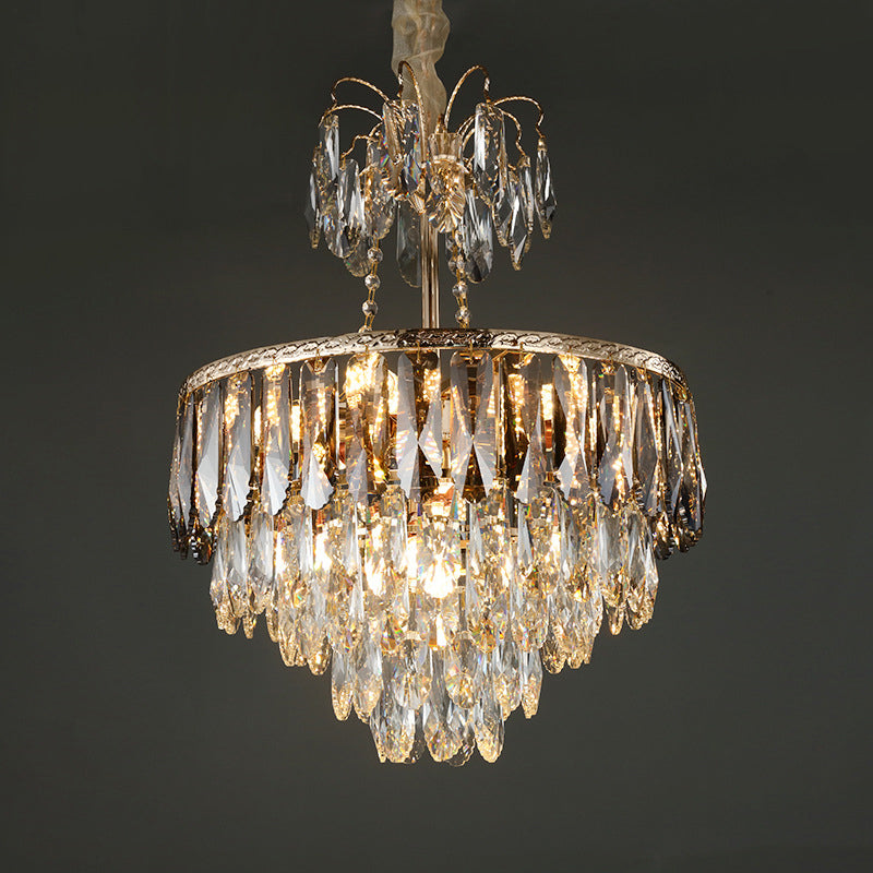 Modern Gold Led Chandelier 8-Head Crystal Block Ceiling Pendant Light