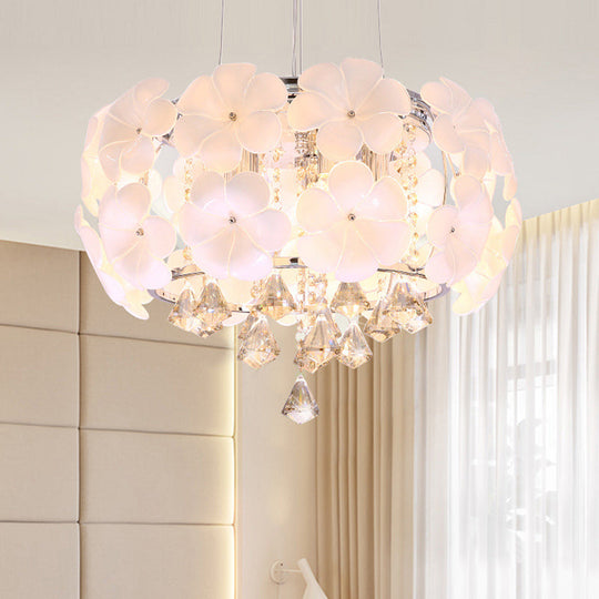 White Modern Flower Crystal Drum Chandelier Lamp 18/21.5 Wide / 18