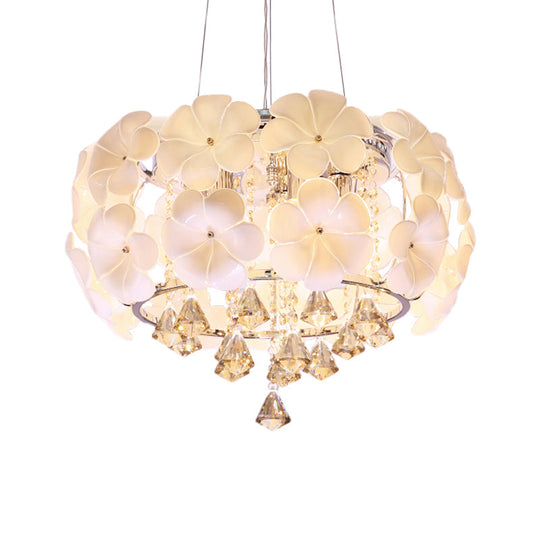 White Modern Flower Crystal Drum Chandelier Lamp 18/21.5 Wide