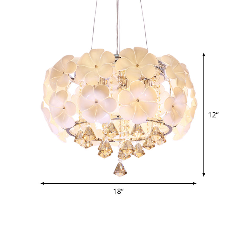 White Modern Flower Crystal Drum Chandelier Lamp 18/21.5 Wide